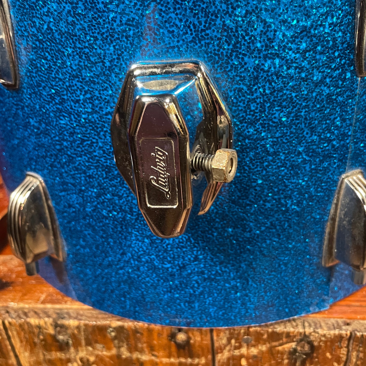 1970s Ludwig 8x12 Tom Drum Shell Single Blue Sparkle