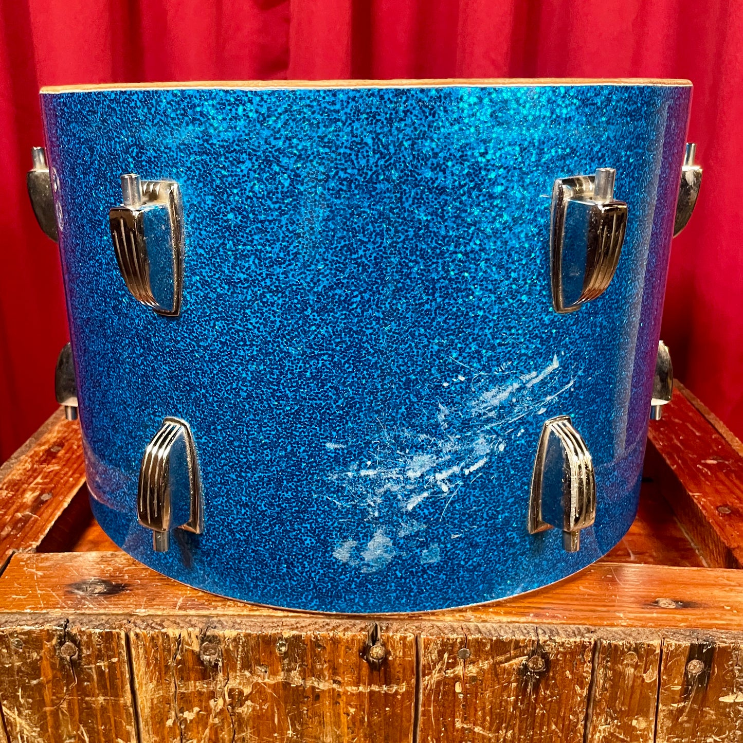 1970s Ludwig 8x12 Tom Drum Shell Single Blue Sparkle