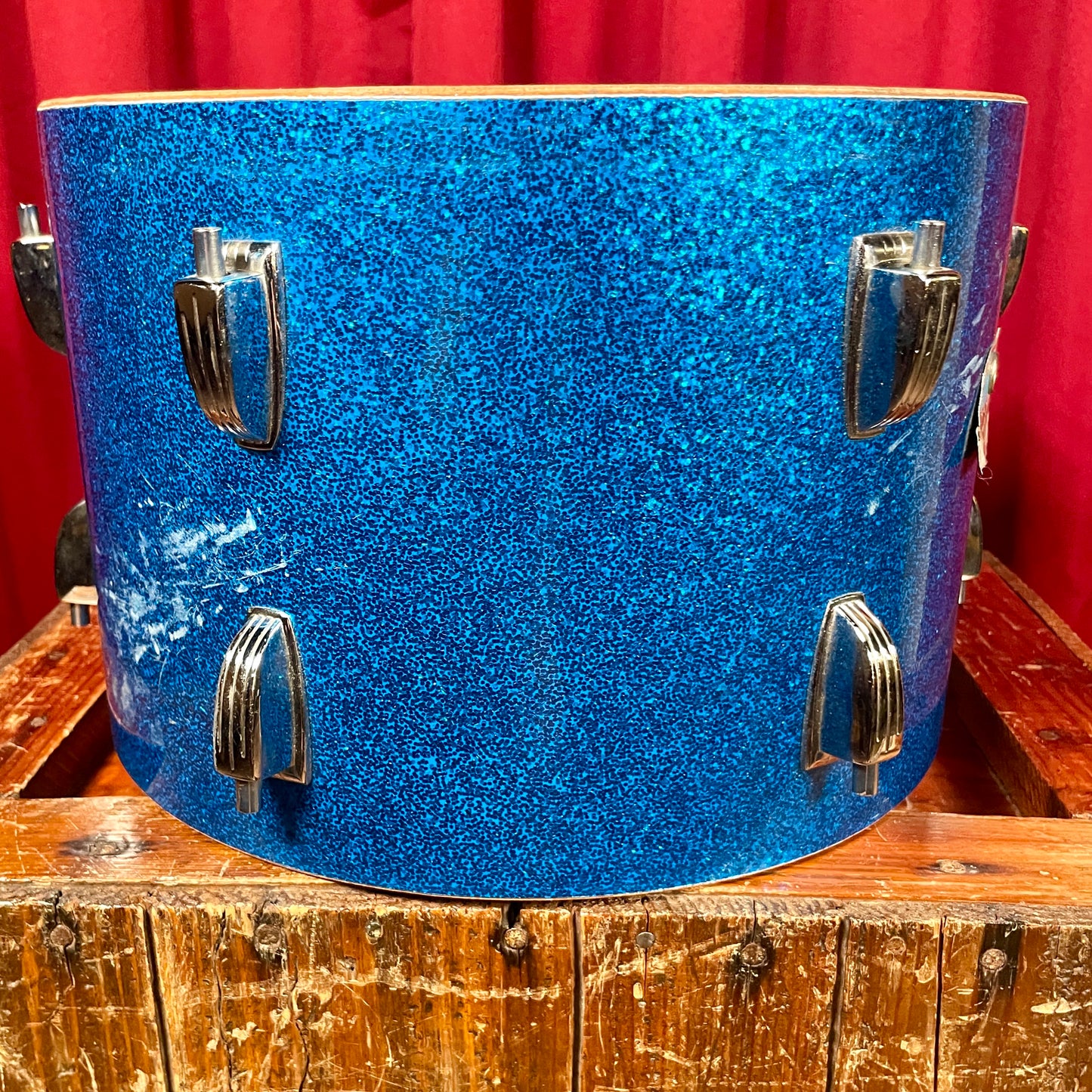 1970s Ludwig 8x12 Tom Drum Shell Single Blue Sparkle