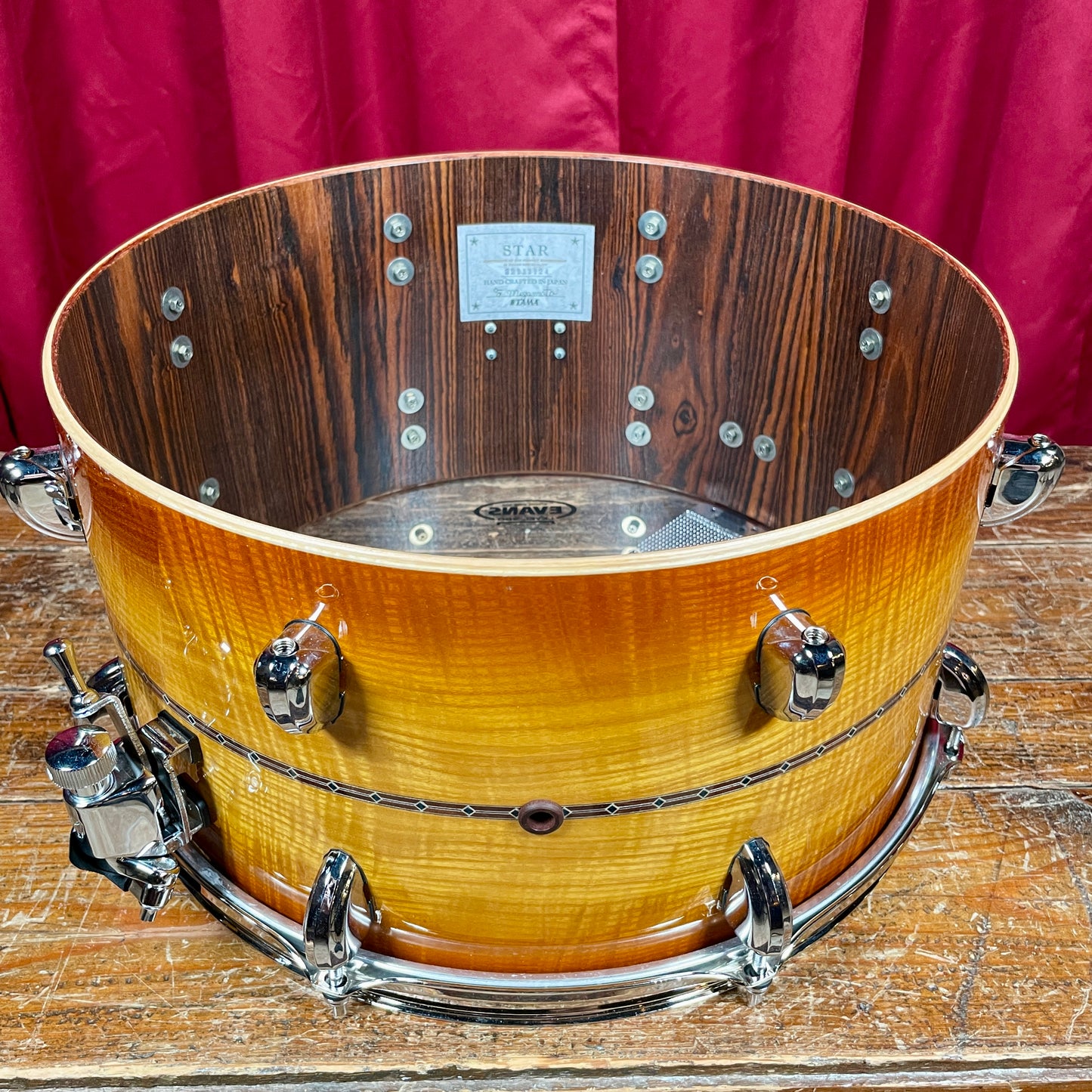 Tama Star Reserve 8x15 Maple/Bubinga Snare Drum Caramel Olive Ash Burst TMBS158S-OCOB