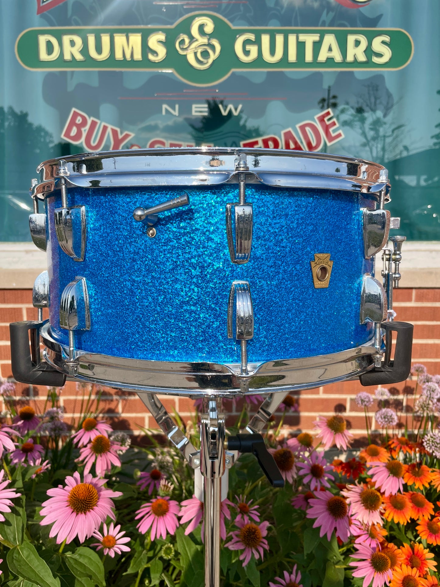 1960s Ludwig School Festival 6.5x14 Snare Drum Blue Sparkle COB