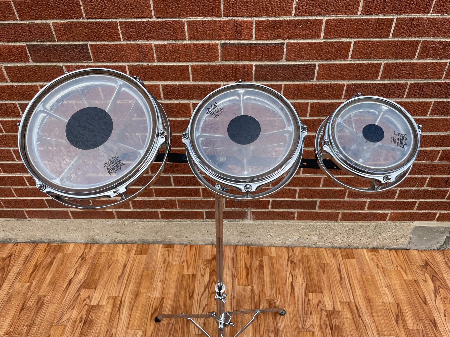 1970s Remo RotoTom 3pc Set 6/8/10 Chrome w/ Stand Roto Tom Drum