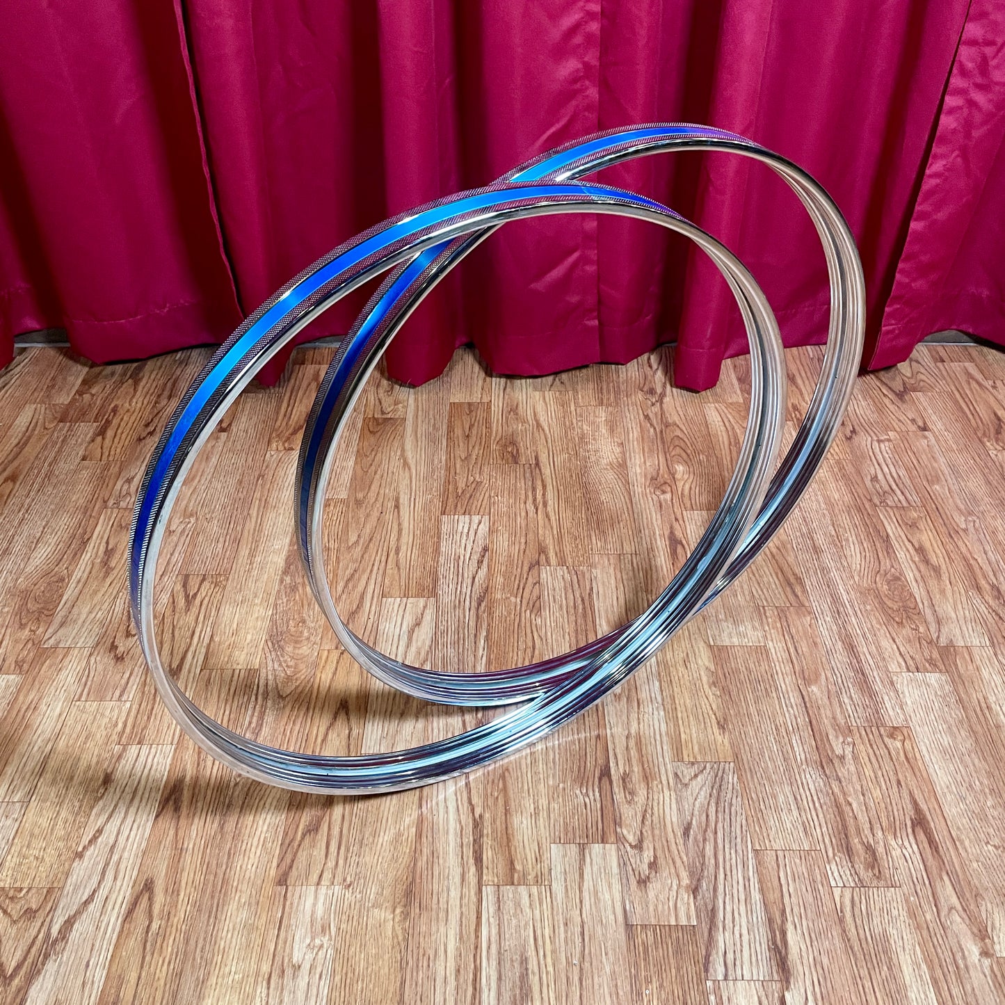 1970s Tama Imperialstar 22" Metal Bass Drum Hoop Pair Metallic Blue