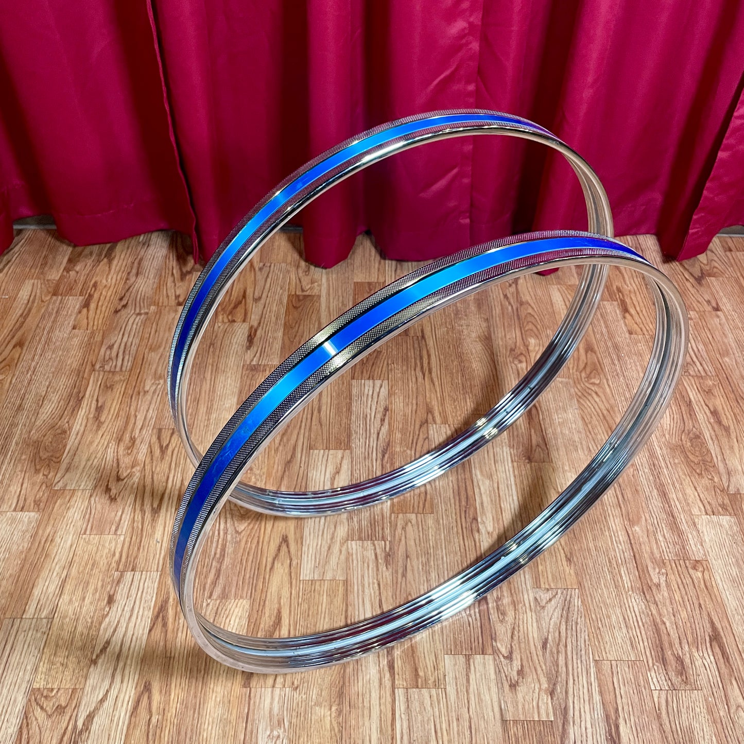 1970s Tama Imperialstar 22" Metal Bass Drum Hoop Pair Metallic Blue