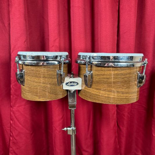 1970s Ludwig 6" & 8" No. 2358P Tunable Bongos Walnut Cortex w/ Mount