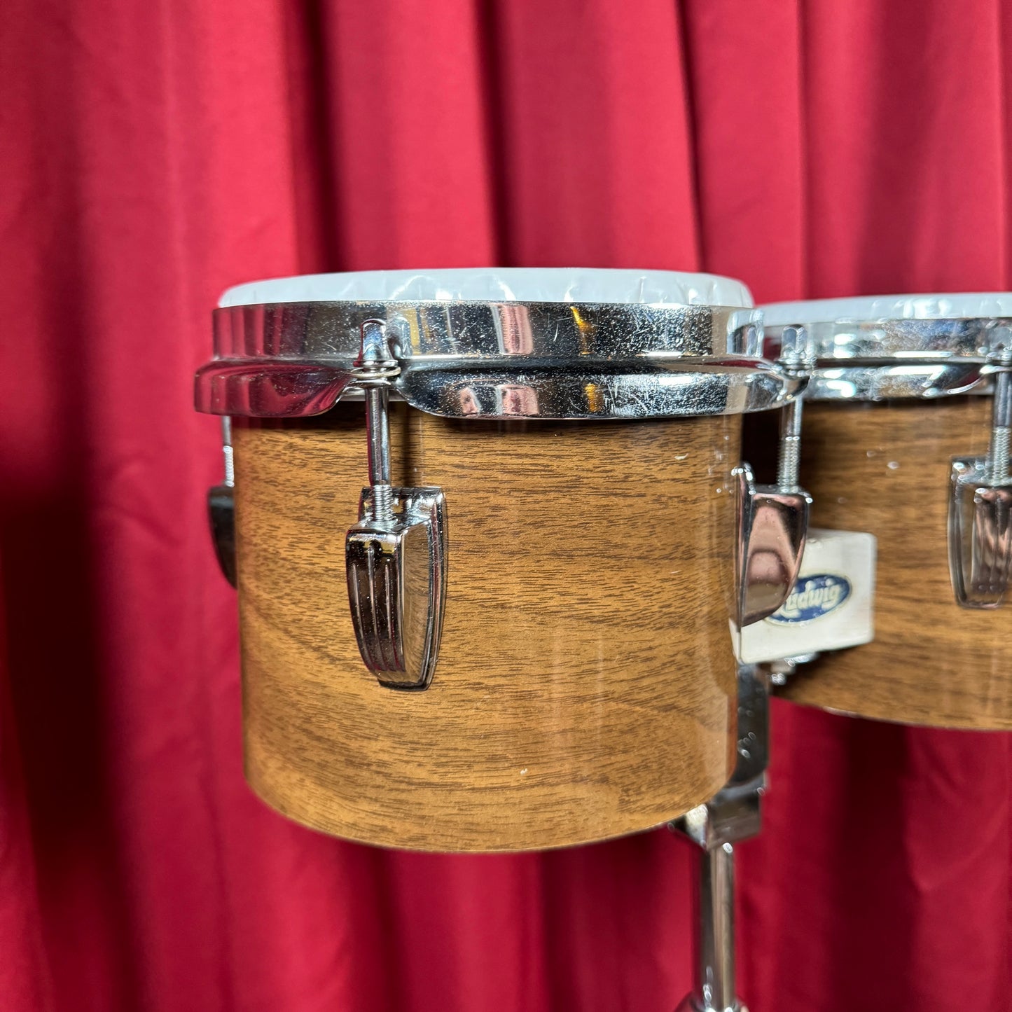 1970s Ludwig 6" & 8" No. 2358P Tunable Bongos Walnut Cortex w/ Mount