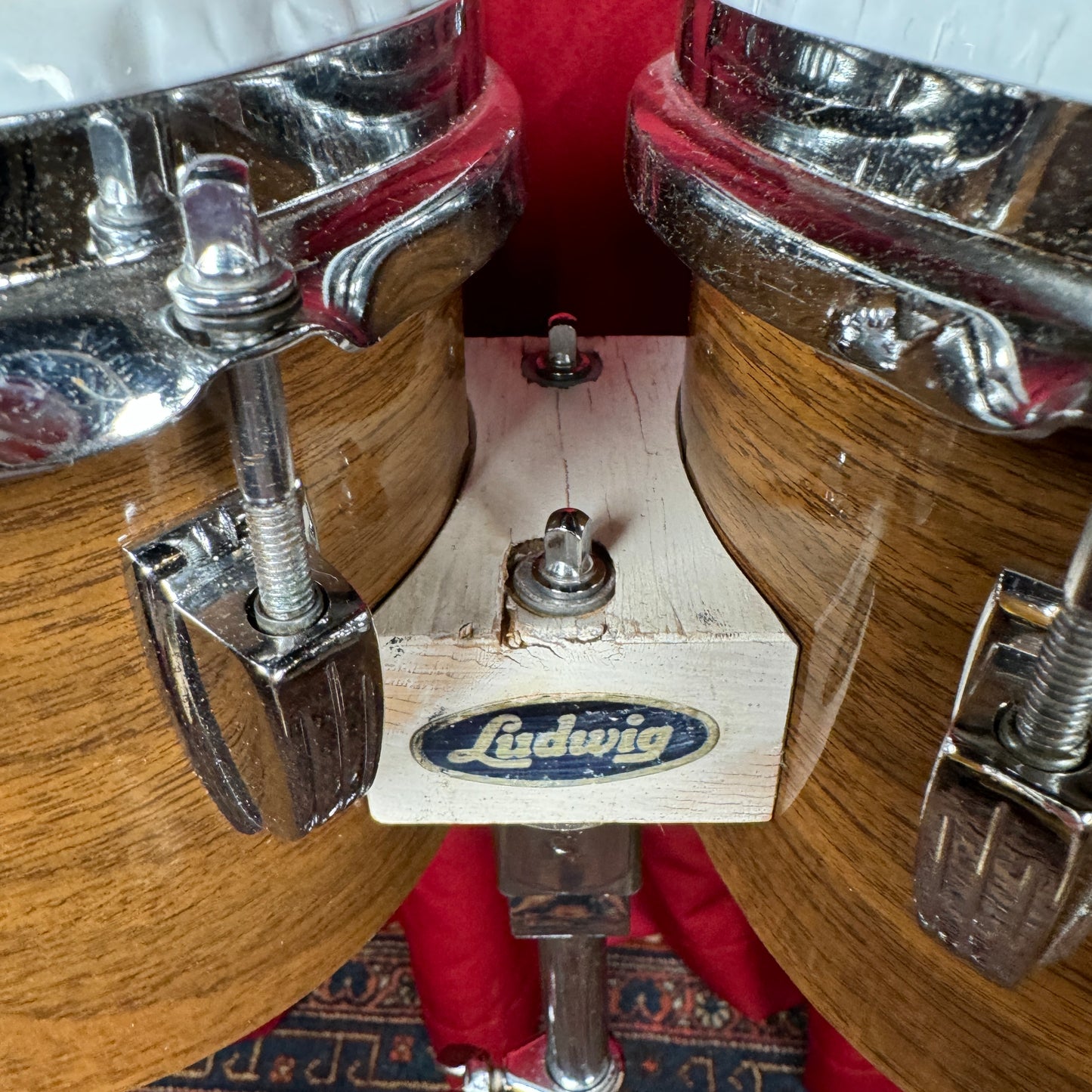 1970s Ludwig 6" & 8" No. 2358P Tunable Bongos Walnut Cortex w/ Mount