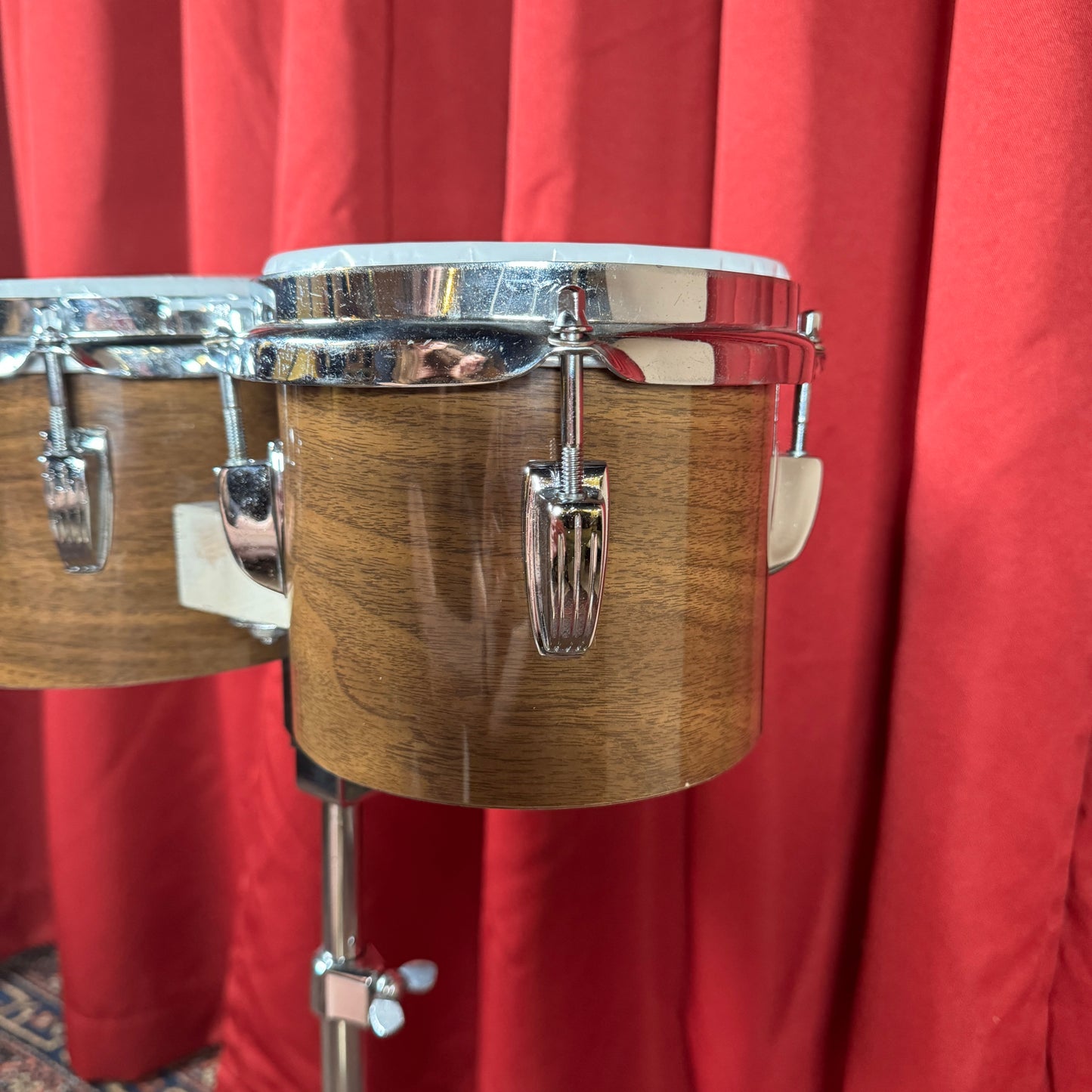 1970s Ludwig 6" & 8" No. 2358P Tunable Bongos Walnut Cortex w/ Mount