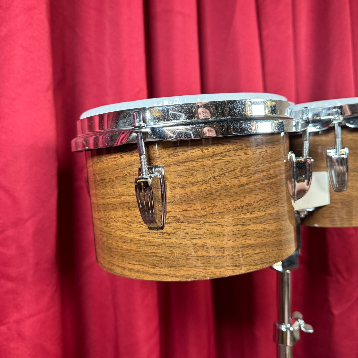 1970s Ludwig 6" & 8" No. 2358P Tunable Bongos Walnut Cortex w/ Mount