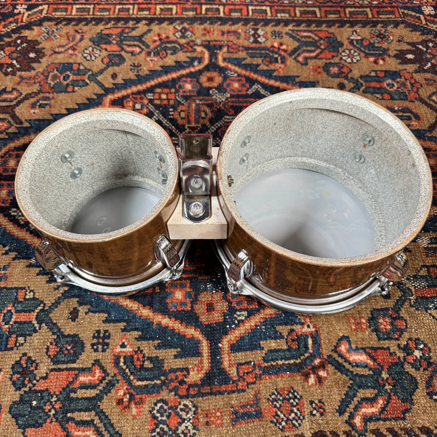 1970s Ludwig 6" & 8" No. 2358P Tunable Bongos Walnut Cortex w/ Mount