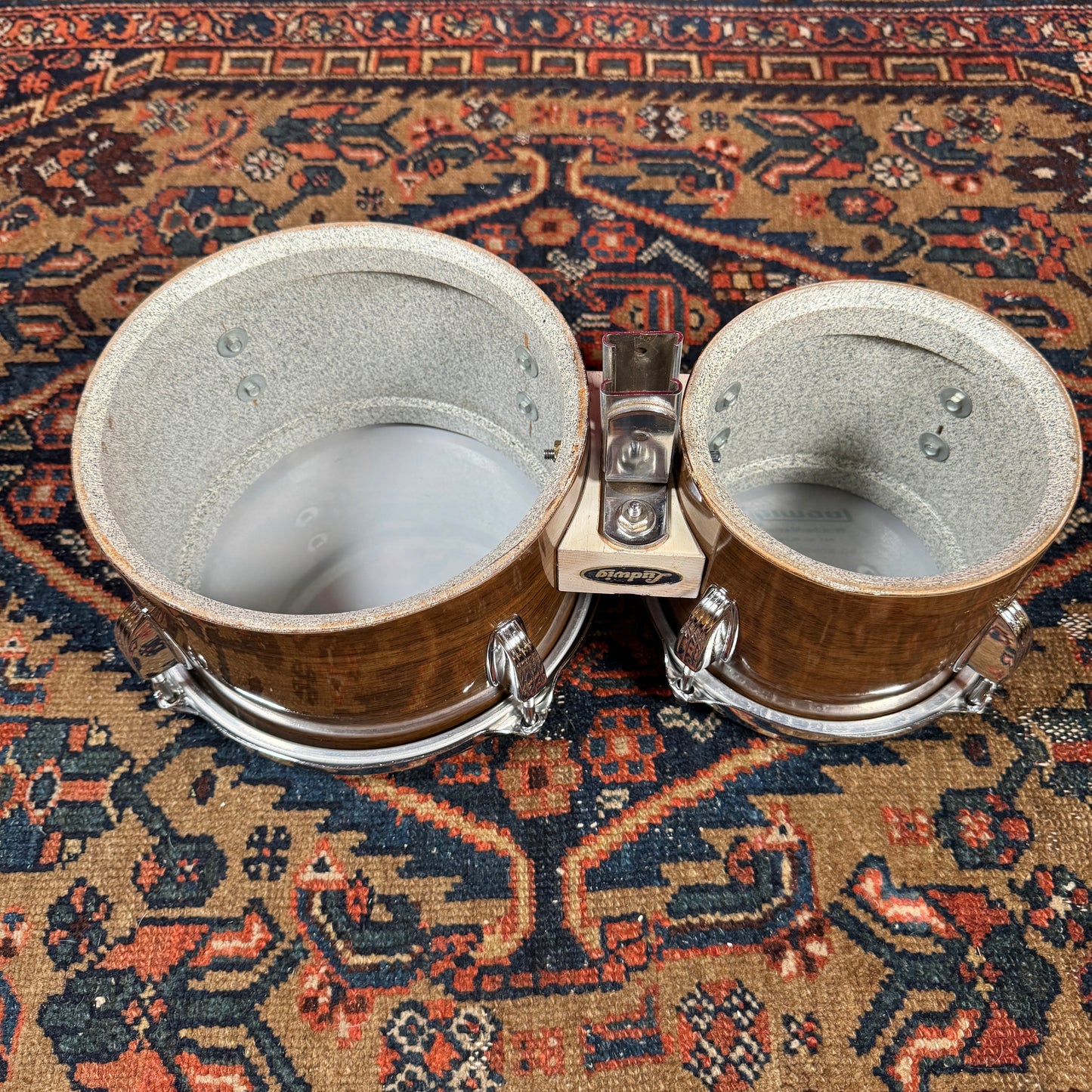 1970s Ludwig 6" & 8" No. 2358P Tunable Bongos Walnut Cortex w/ Mount