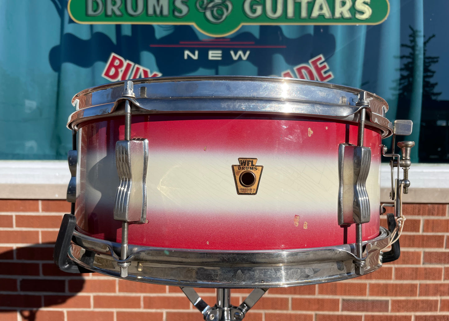 1958 WFL 5.5x14 No. 491 Supreme Concert Snare Drum Red / White Duco Pioneer
