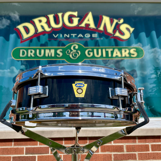 1958 Ludwig 3x13 Be-Bop Jazz Combo Trans Badge Snare Drum Jet Black Pearl