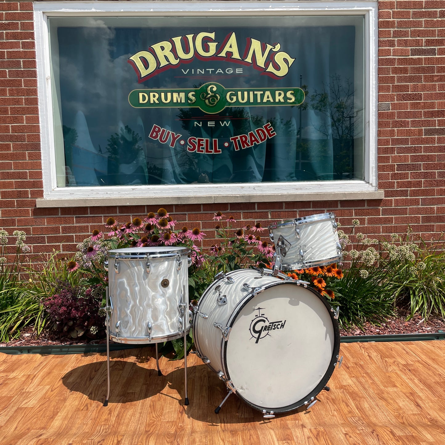 1960s Gretsch Progressive Jazz Drum Set Silver (White) Satin Flame 20/12/14