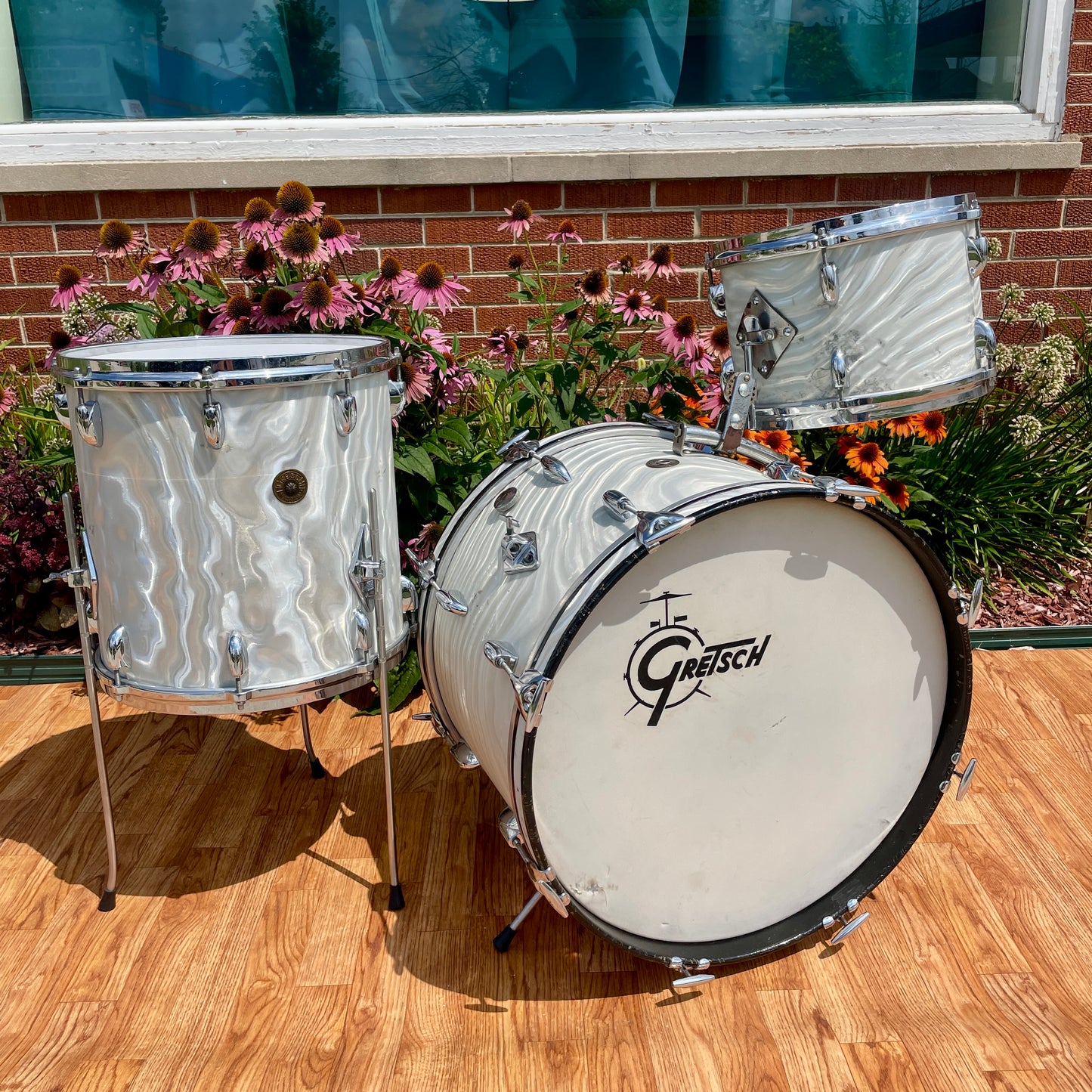 1960s Gretsch Progressive Jazz Drum Set Silver (White) Satin Flame 20/12/14