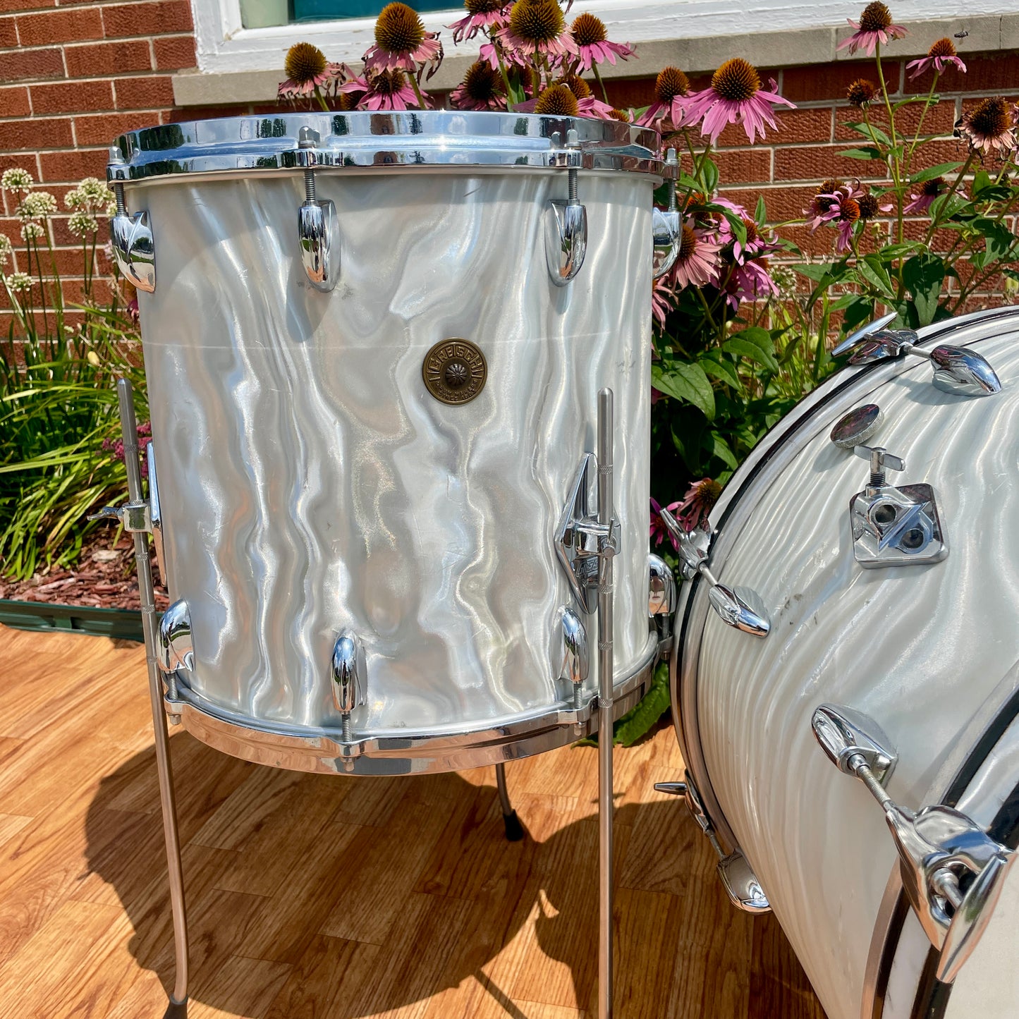 1960s Gretsch Progressive Jazz Drum Set Silver (White) Satin Flame 20/12/14 w/ Snare
