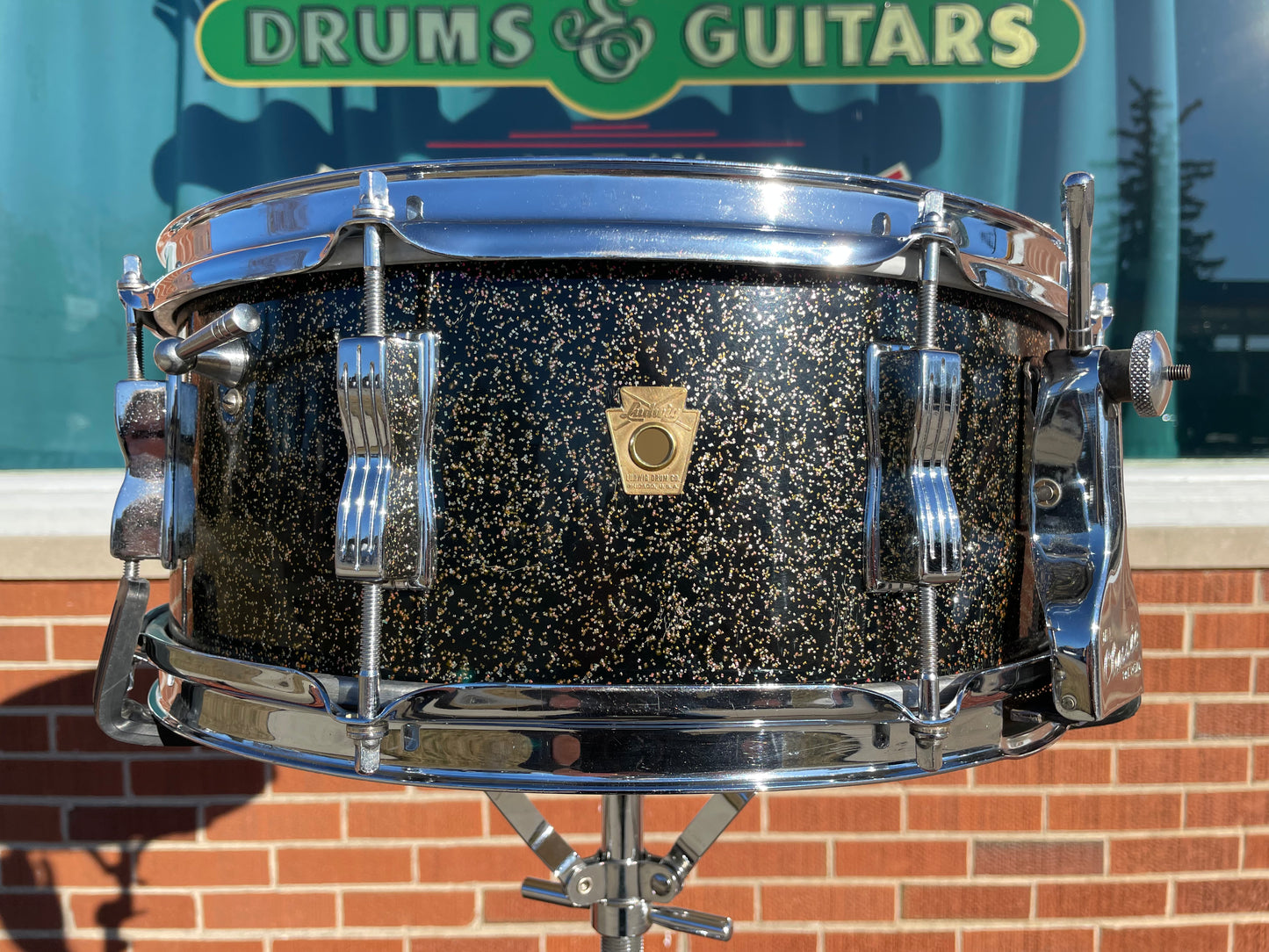 Early 1960s Ludwig 5.5x14 No. 900P Super Classic Snare Drum Black Galaxy Sparkle Pre-Serial COB