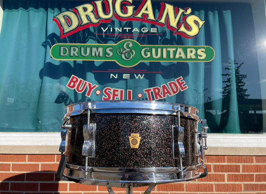 1964 Ludwig 5x14 No. 491 Pioneer Snare Drum Black Galaxy Sparkle Chrome