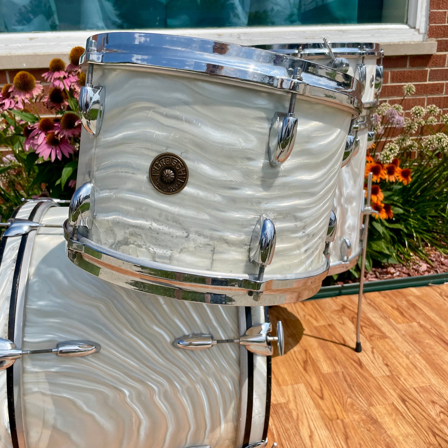 1960s Gretsch Progressive Jazz Drum Set Silver (White) Satin Flame 20/12/14