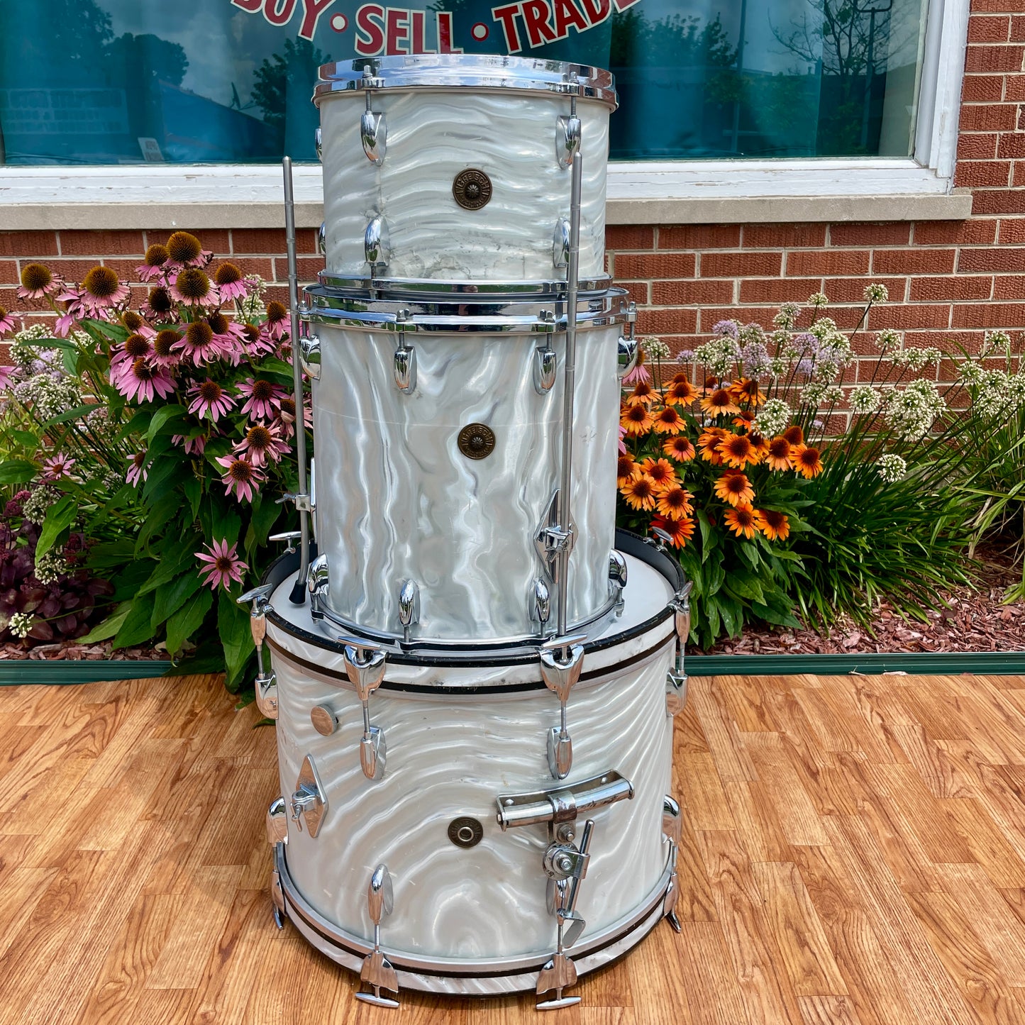 1960s Gretsch Progressive Jazz Drum Set Silver (White) Satin Flame 20/12/14