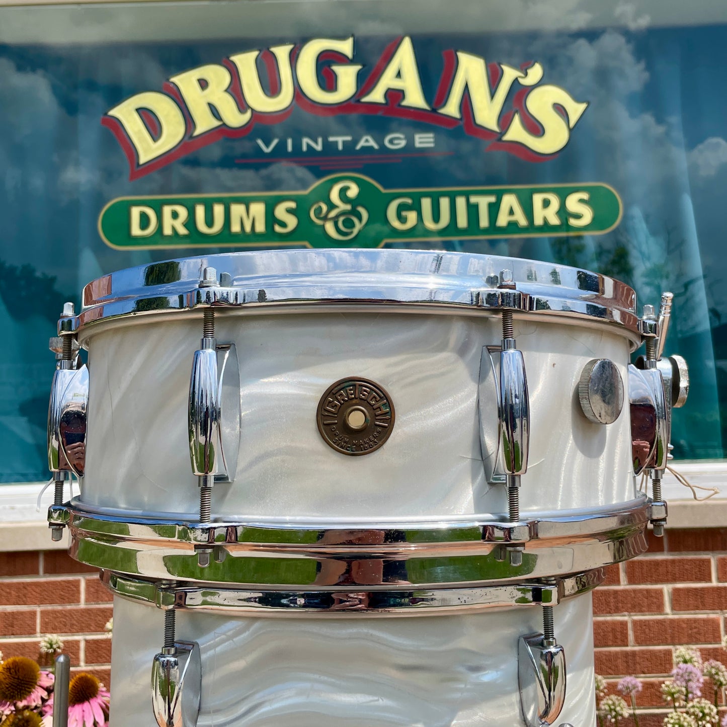 1960s Gretsch Name Band 5.5x14 Snare Silver (White) Satin Flame