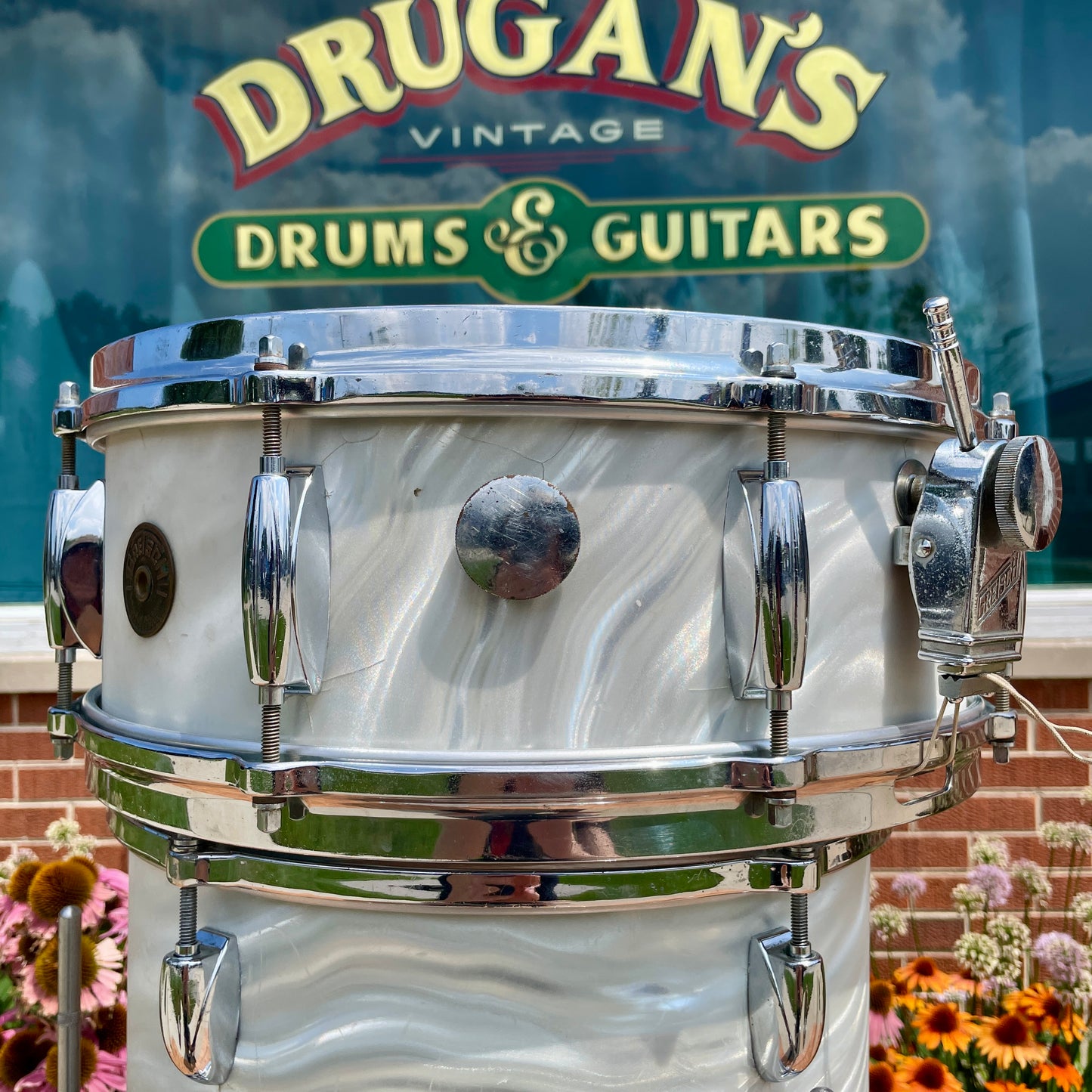 1960s Gretsch Name Band 5.5x14 Snare Silver (White) Satin Flame