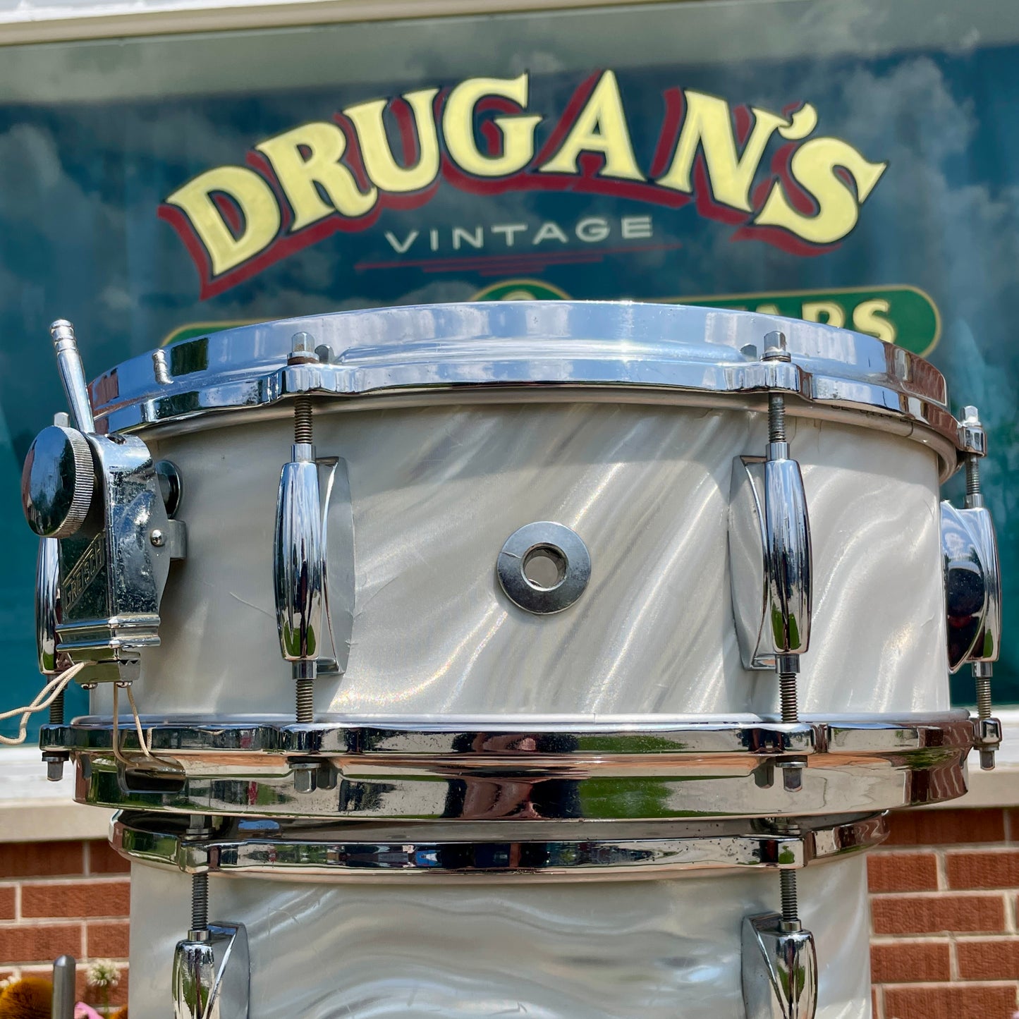 1960s Gretsch Name Band 5.5x14 Snare Silver (White) Satin Flame