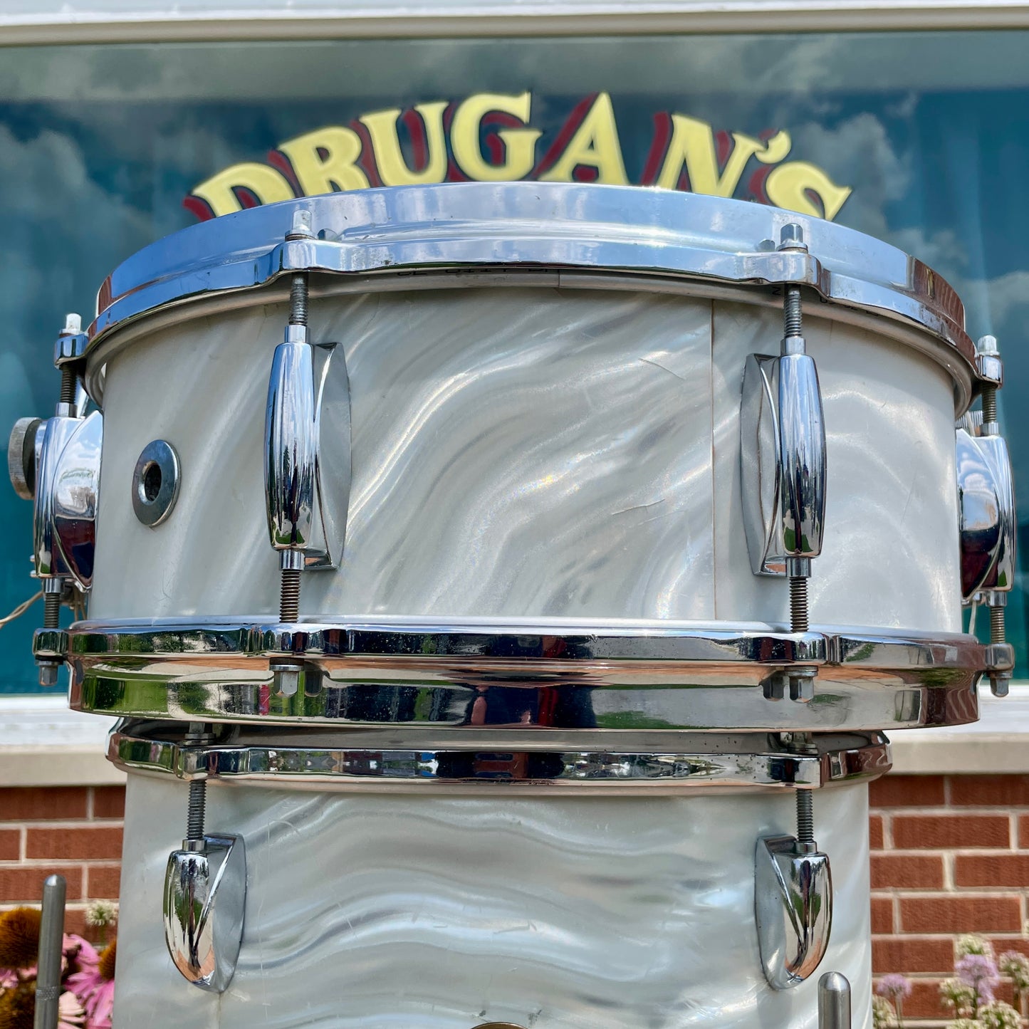 1960s Gretsch Progressive Jazz Drum Set Silver (White) Satin Flame 20/12/14 w/ Snare