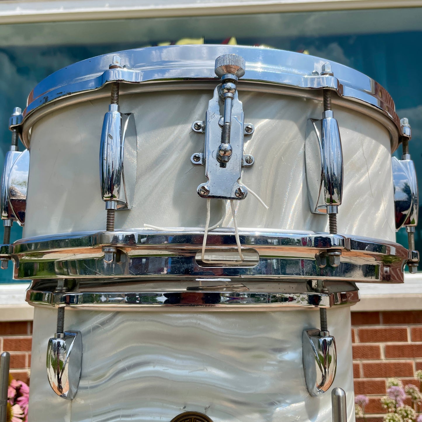 1960s Gretsch Progressive Jazz Drum Set Silver (White) Satin Flame 20/12/14 w/ Snare