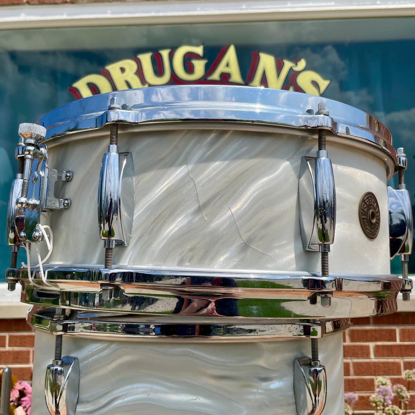 1960s Gretsch Progressive Jazz Drum Set Silver (White) Satin Flame 20/12/14 w/ Snare