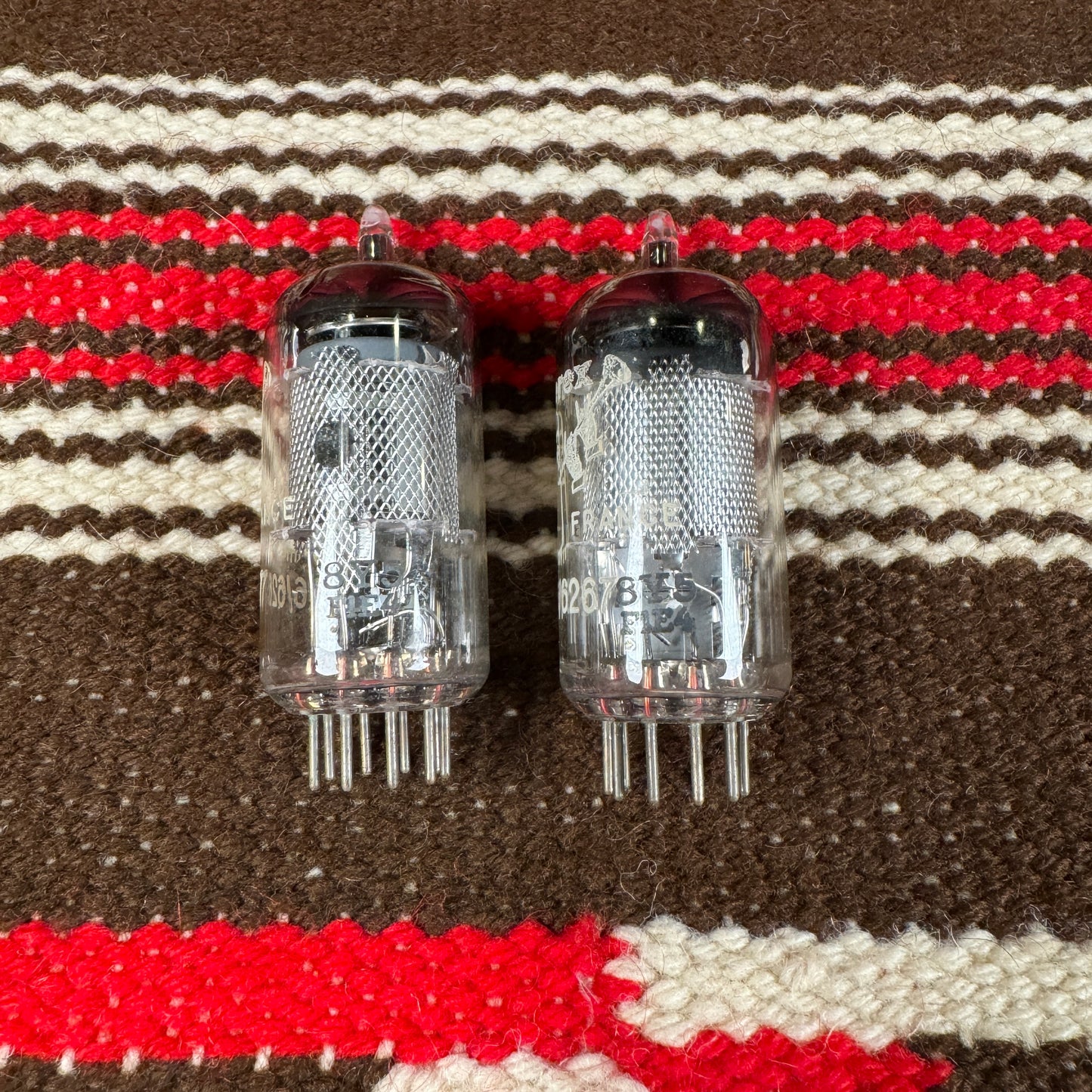 NOS Amperex Bugle Boy EF86 / 6267 Amplifier Preamp Tubes Pair Duet Mesh Plate France #103