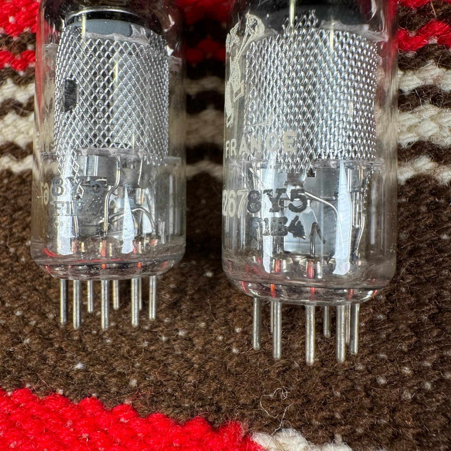 NOS Amperex Bugle Boy EF86 / 6267 Amplifier Preamp Tubes Pair Duet Mesh Plate France #103