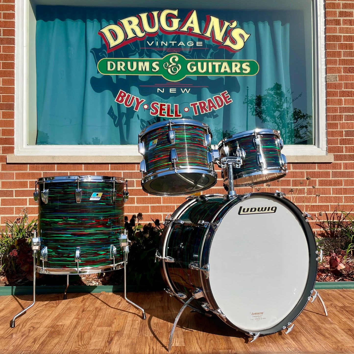 1970s Ludwig Big Beat Drum Set Psychedelic Red 22/12/13/16