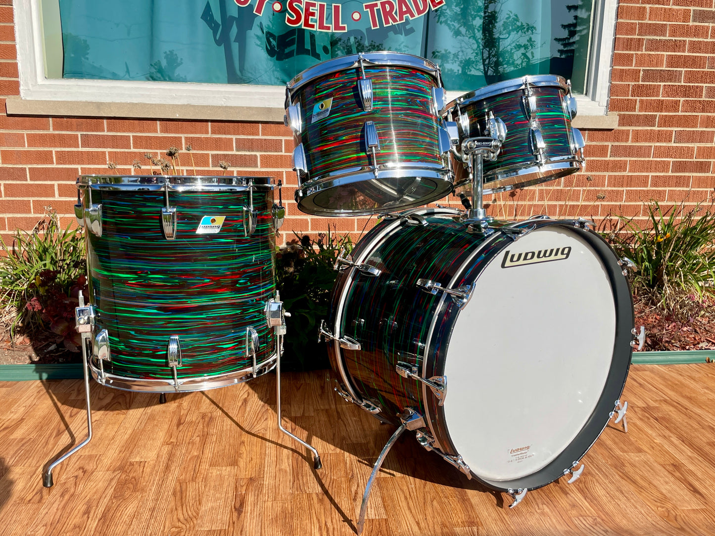 1970s Ludwig Big Beat Drum Set Psychedelic Red 22/12/13/16