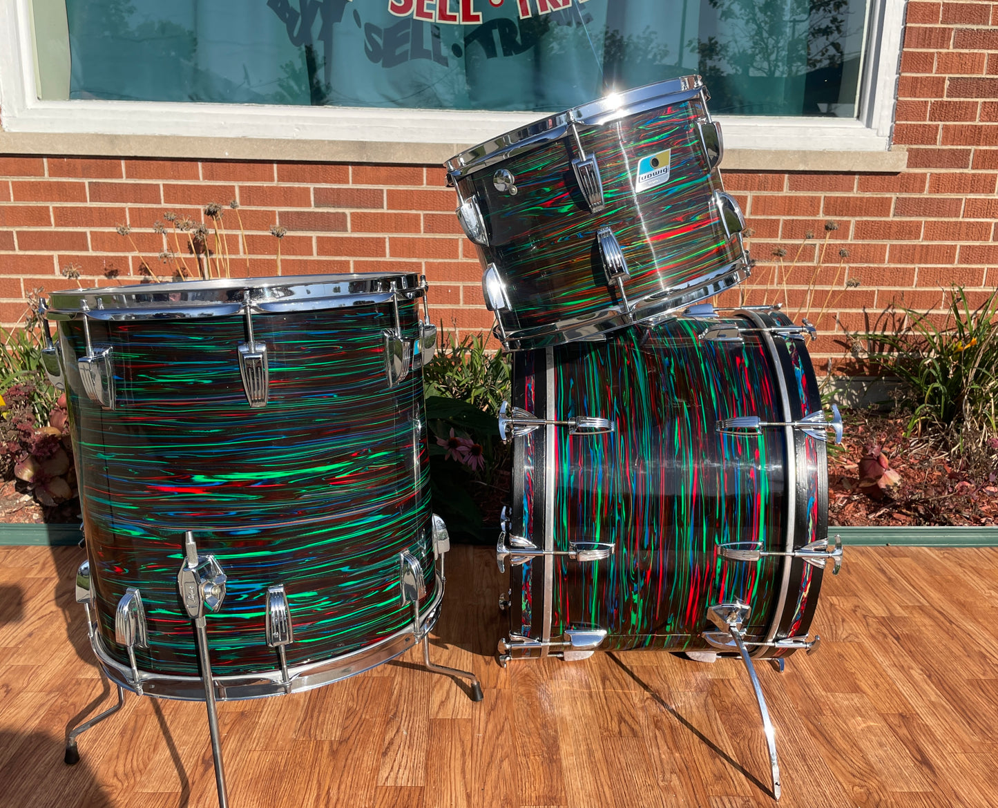 1970s Ludwig Big Beat Drum Set Psychedelic Red 22/12/13/16