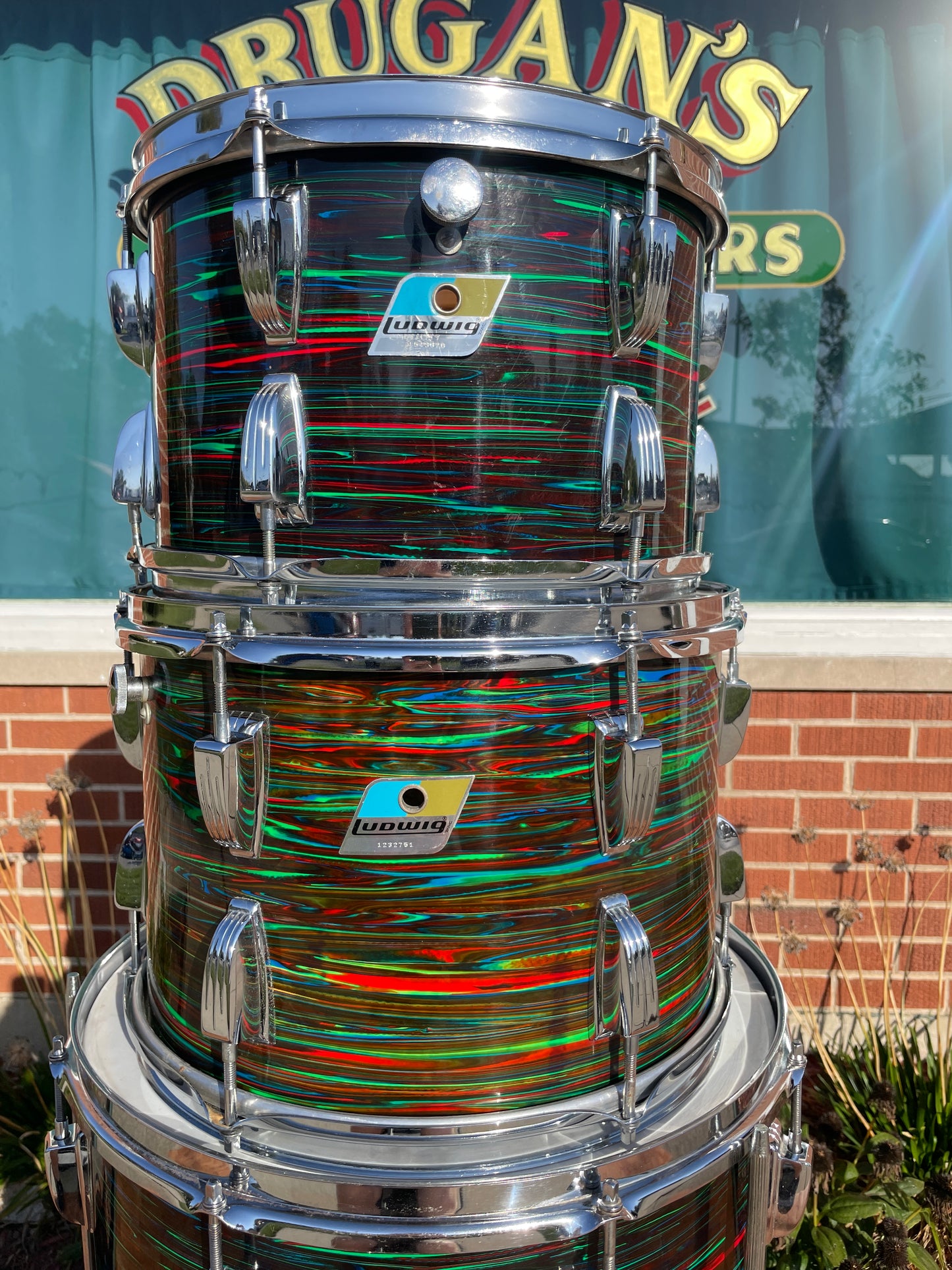 1970s Ludwig Big Beat Drum Set Psychedelic Red 22/12/13/16