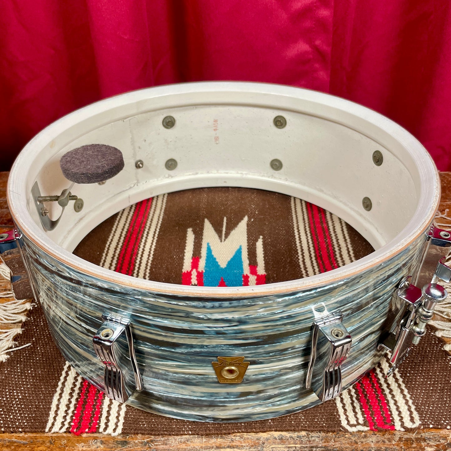 1960s Ludwig Jazz Festival 5.5x14 No. 908P Snare Drum Oyster Blue Pearl Pre-Serial COB