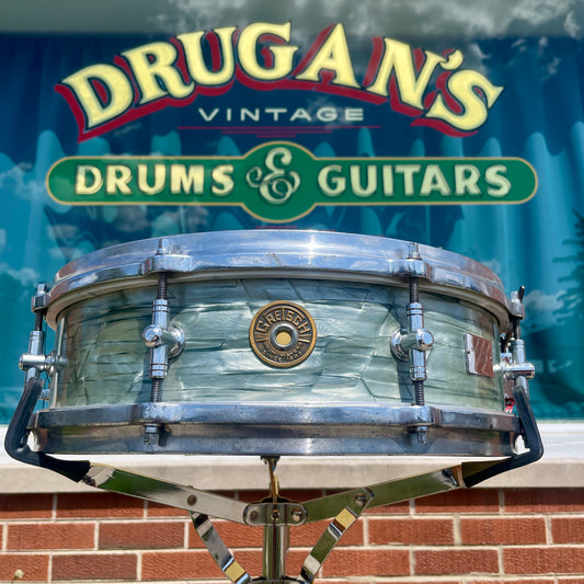 1950 Gretsch 4x14 Max Roach Progressive Jazz Snare Drum Gladstone Lugs Sky Blue Pearl