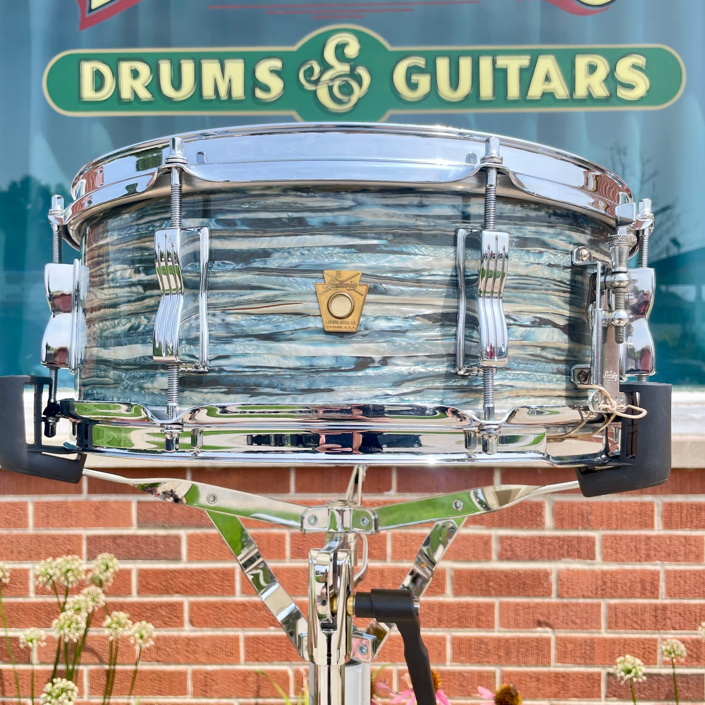 1960s Ludwig Jazz Festival 5.5x14 No. 908P Snare Drum Oyster Blue Pearl Pre-Serial COB