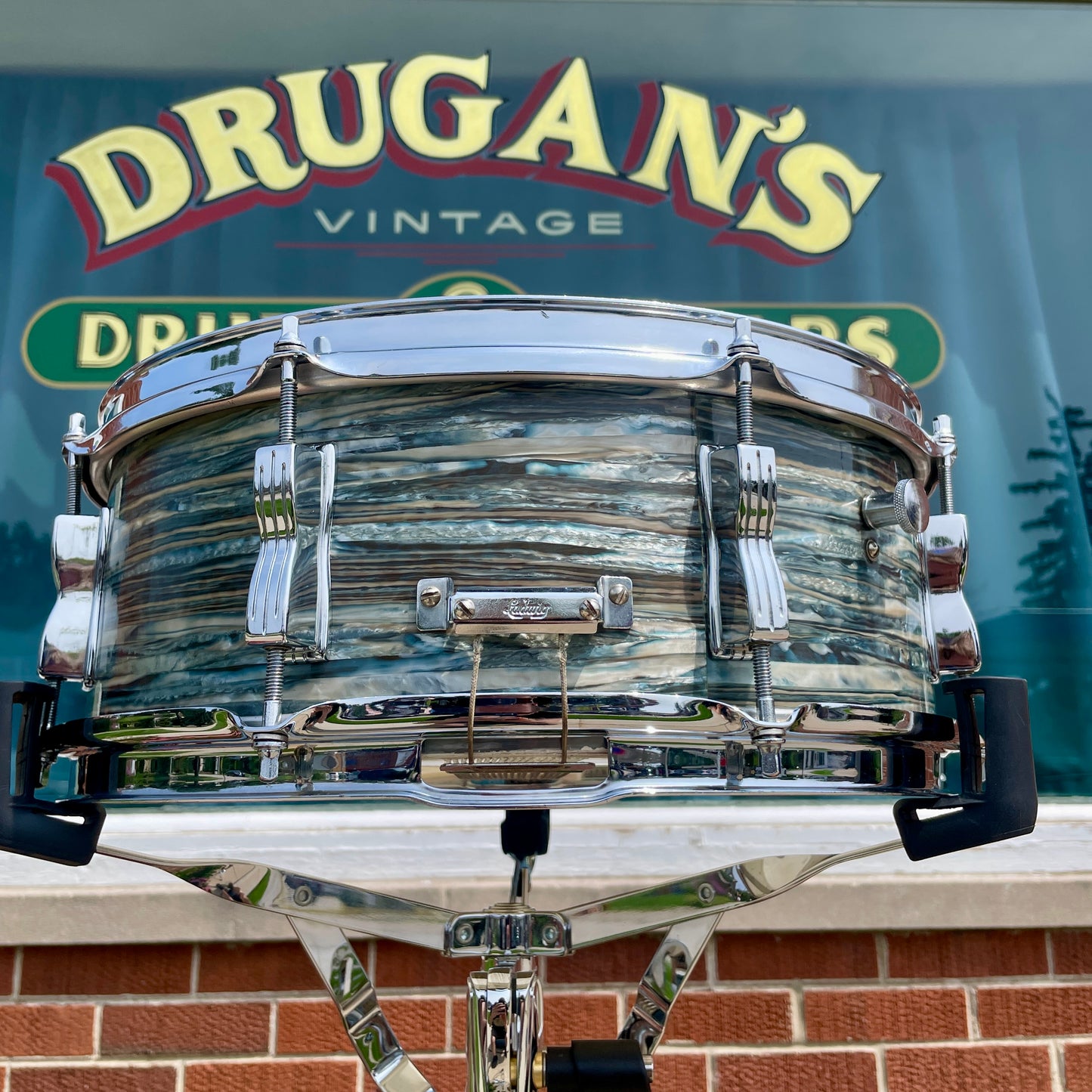 1960s Ludwig Jazz Festival 5.5x14 No. 908P Snare Drum Oyster Blue Pearl Pre-Serial COB