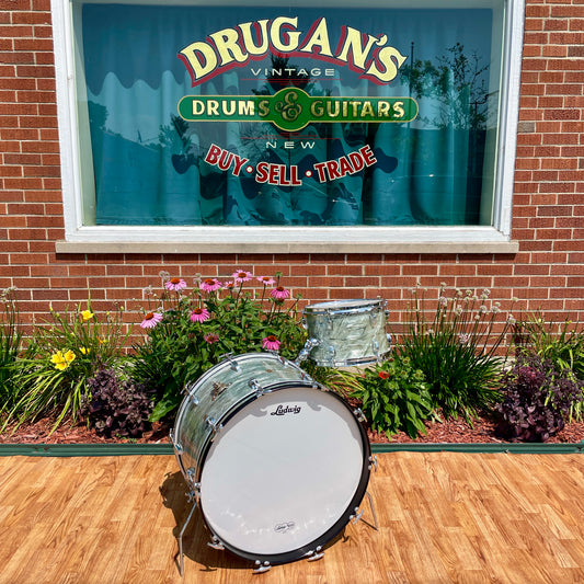 1960 Ludwig 2pc Drum Set Sky Blue Pearl Trans Badge 22/12