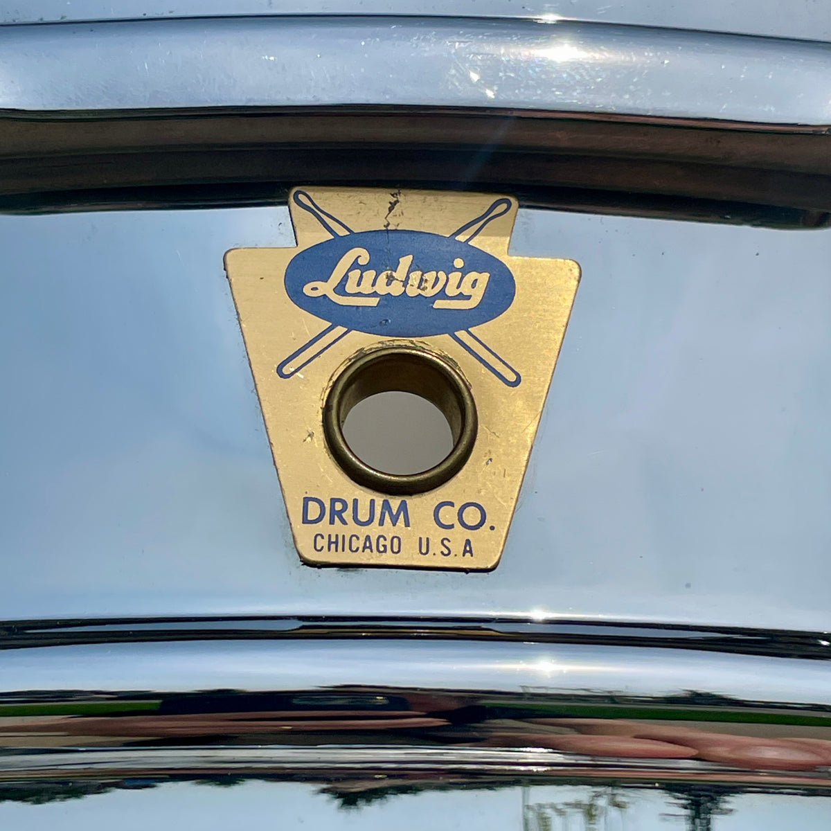1958-1960 Ludwig 5x14 Supraphonic No. 400 Brass Shell Snare Drum Trans Badge COB