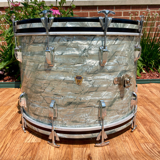 1960 Ludwig 14x22 Classic Bass Drum Sky Blue Pearl Trans Badge