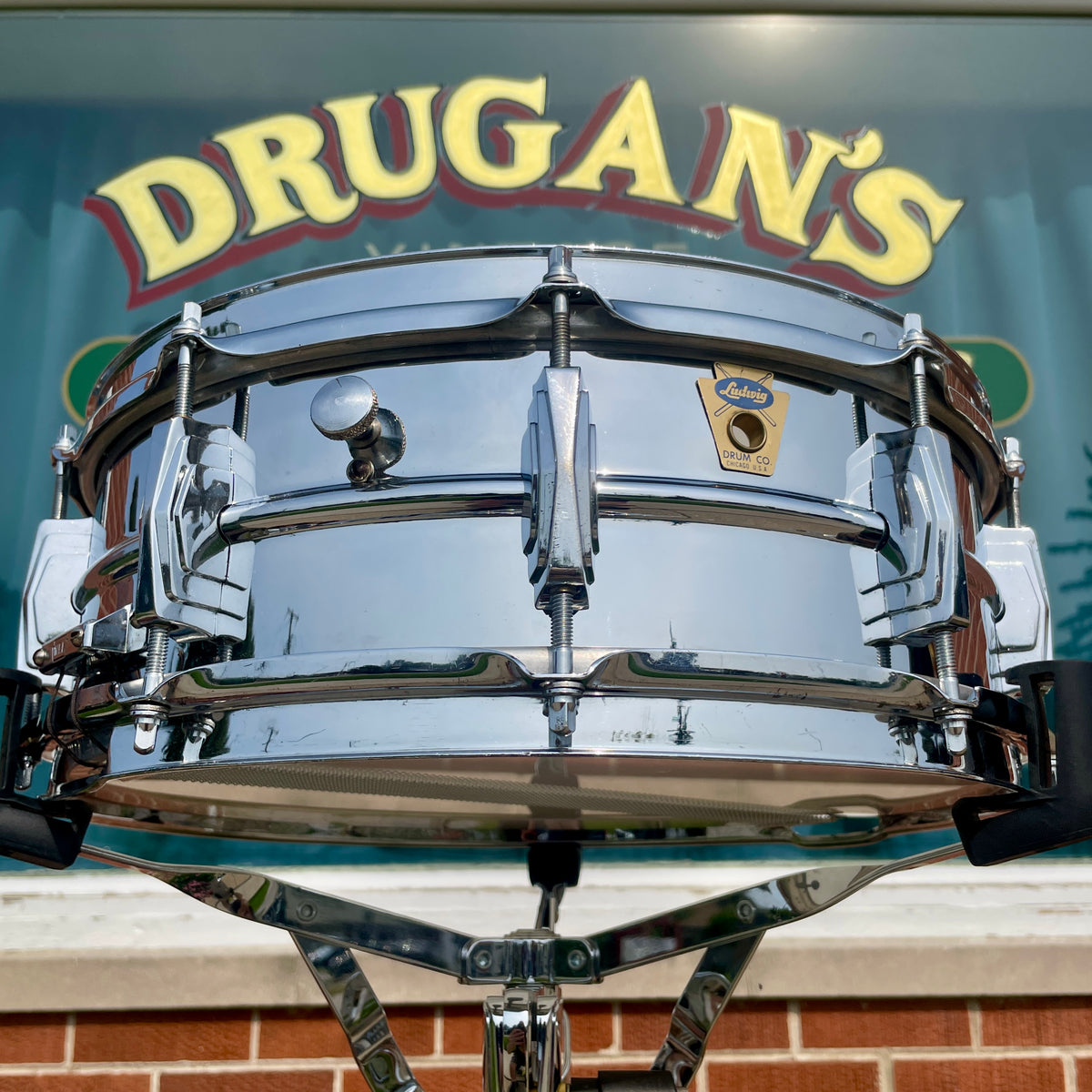 1958-1960 Ludwig 5x14 Supraphonic No. 400 Brass Shell Snare Drum Trans Badge COB