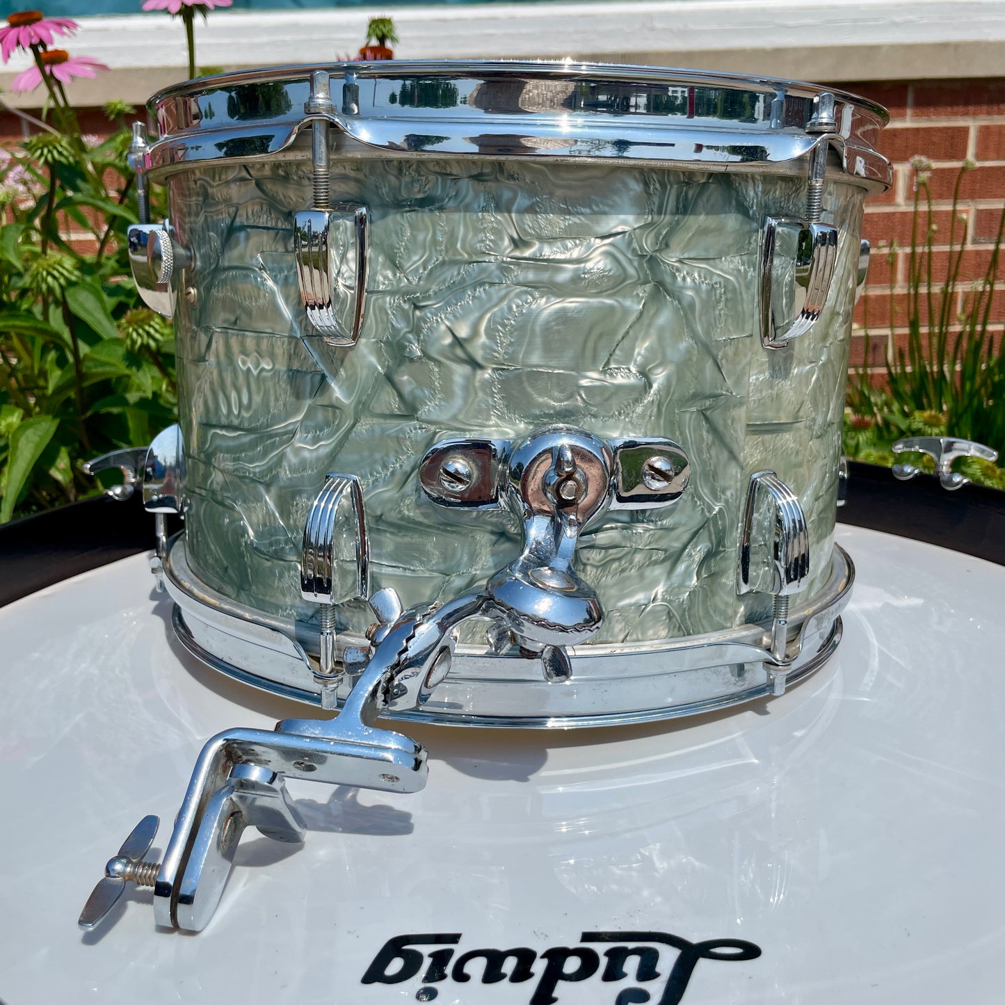 1960 Ludwig 8x12 Classic Tom Drum Single Sky Blue Pearl Trans Badge