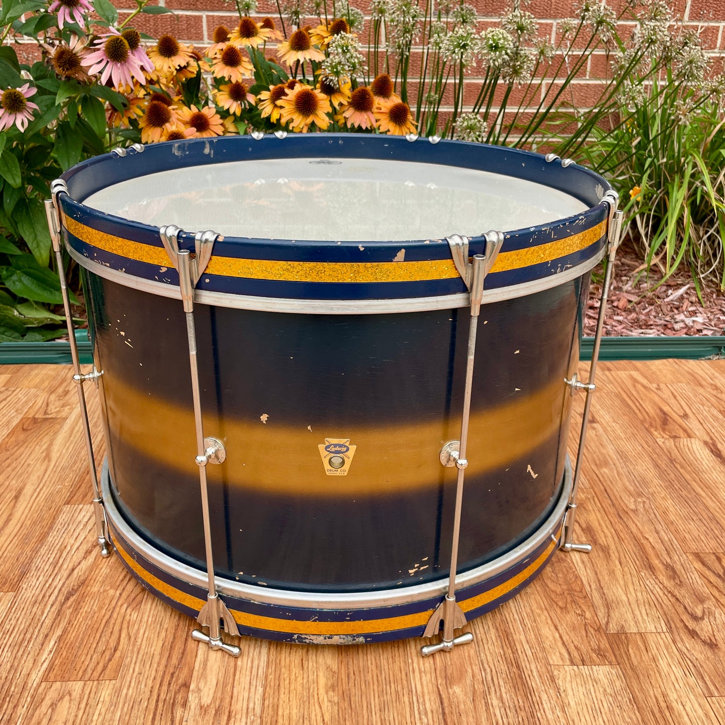 1950s-1960s Ludwig Trans Badge 12x20 Bass Drum Dark Blue / Gold Duco