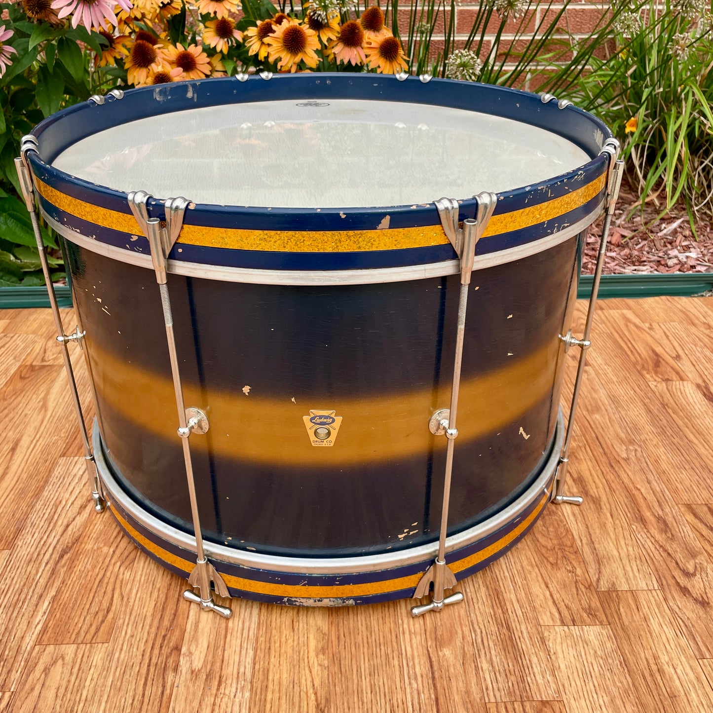 1950s-1960s Ludwig Trans Badge 12x20 Bass Drum Dark Blue / Gold Duco