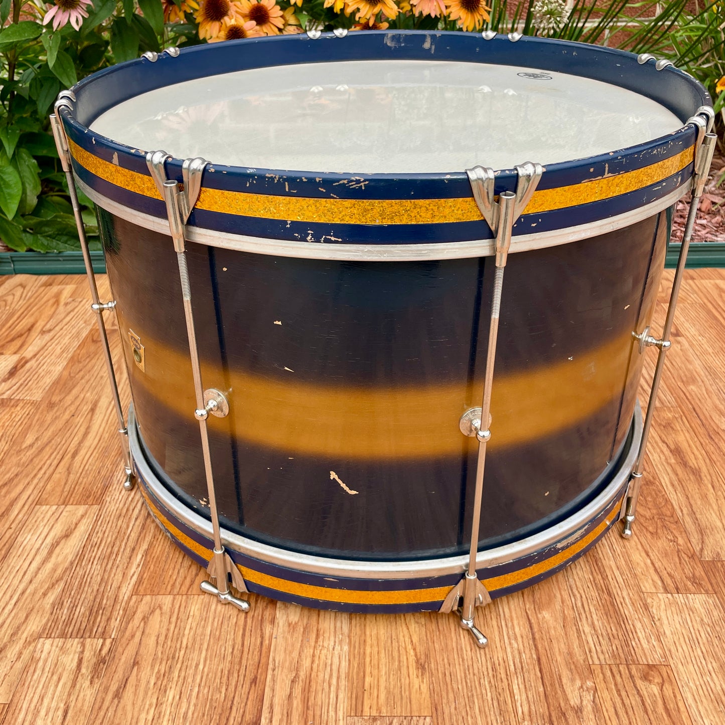 1950s-1960s Ludwig Trans Badge 12x20 Bass Drum Dark Blue / Gold Duco