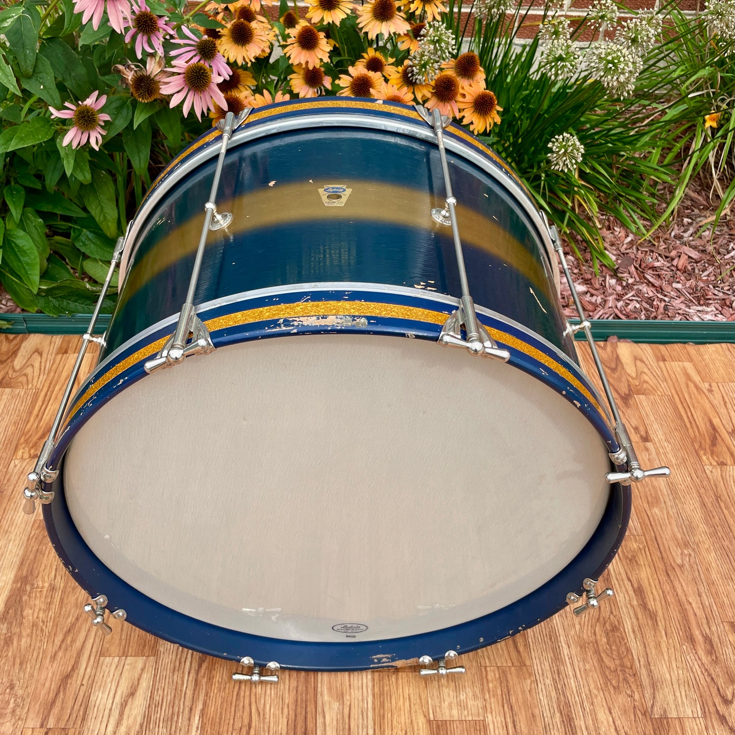 1950s-1960s Ludwig Trans Badge 12x20 Bass Drum Dark Blue / Gold Duco