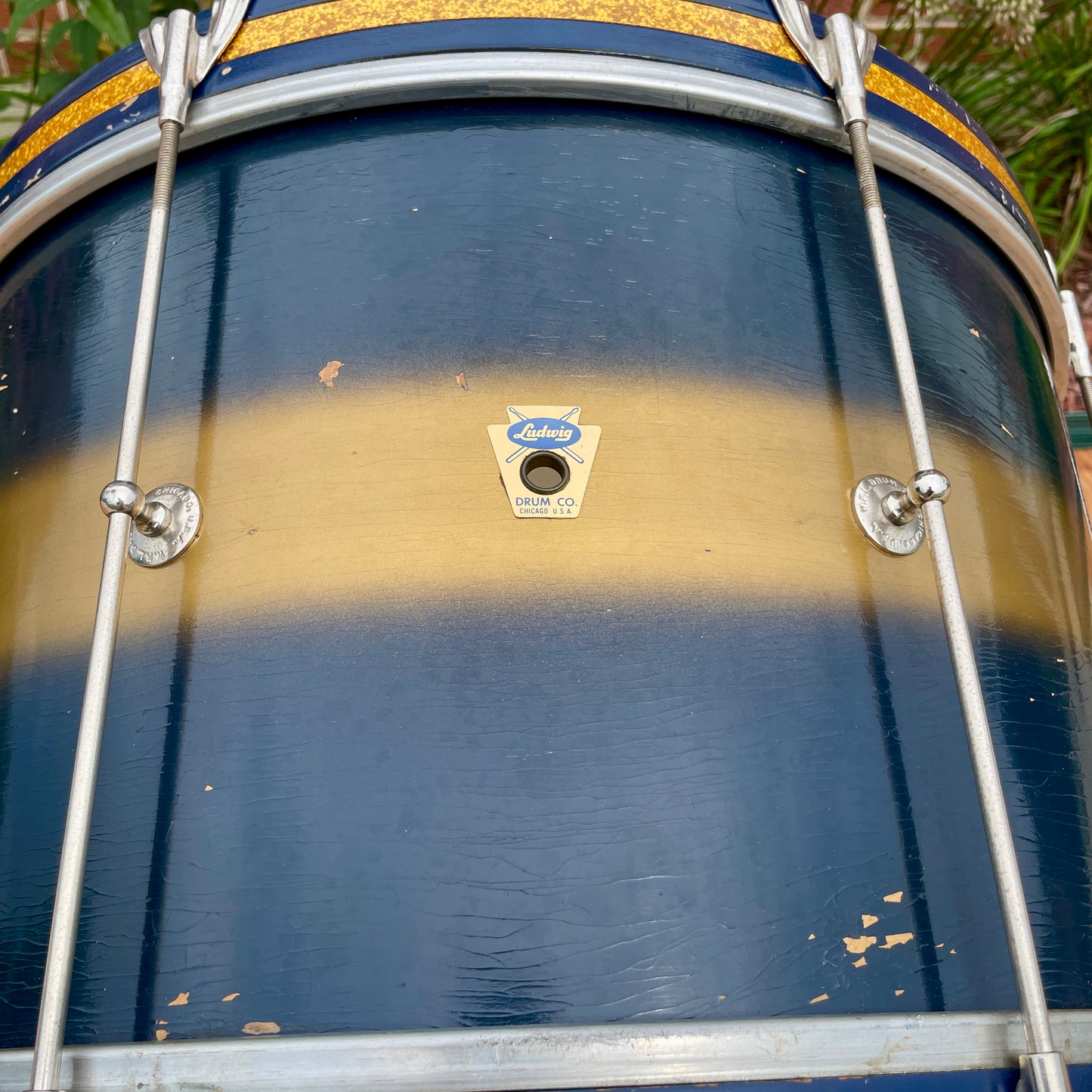 1950s-1960s Ludwig Trans Badge 12x20 Bass Drum Dark Blue / Gold Duco